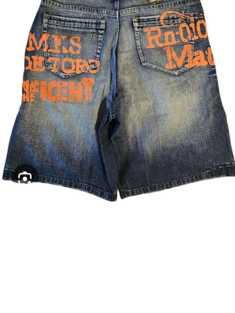 Vintage Akademiks Size 42 Mens Baggy Denim Shorts Orange Graphics Streetwear